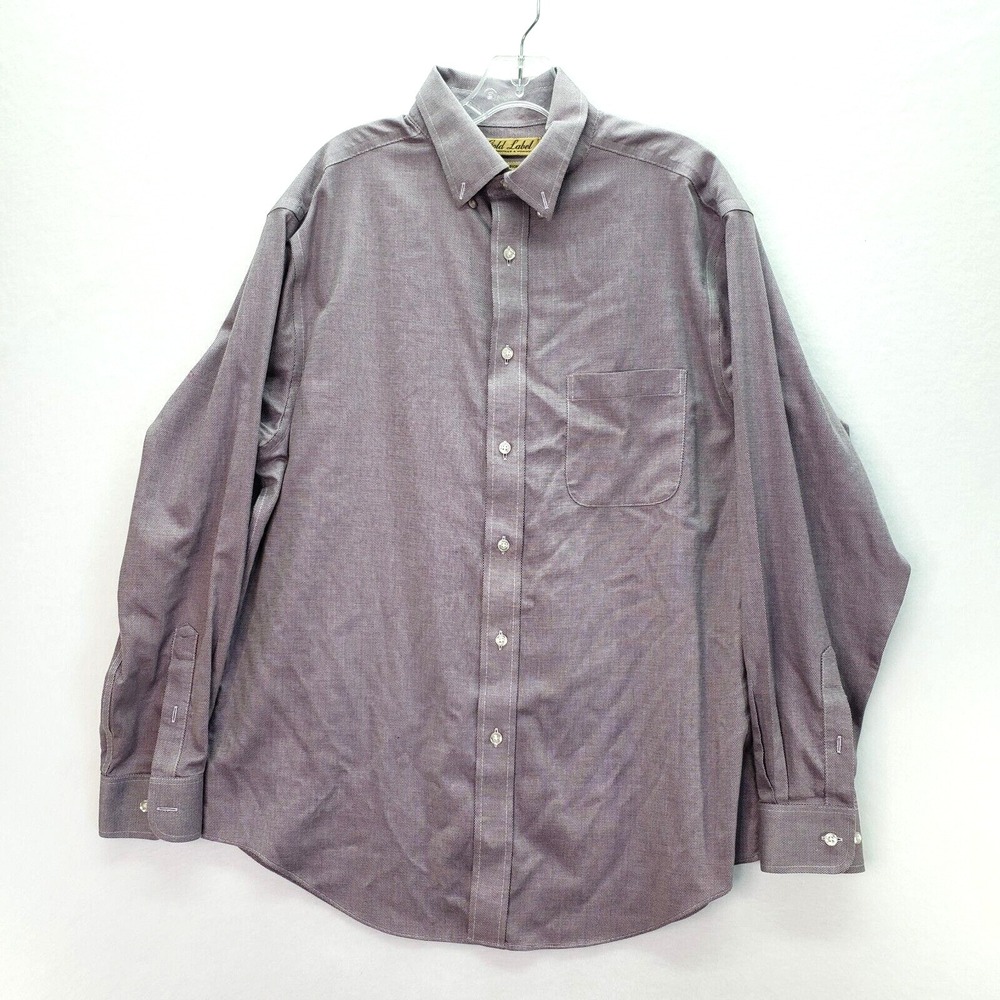 Roundtree & Yorke Dress Shirt Mens Large Non-Iron Button‎ Up Perfect Performance